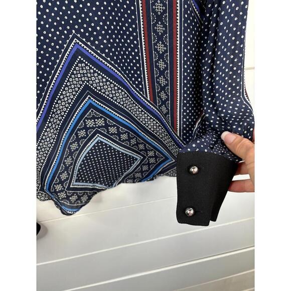 Derek Lam 10 Crosby Long Sleeve V-Neck Swirl Print Womens Blue Top Size 4 Silk - Picture 6 of 10